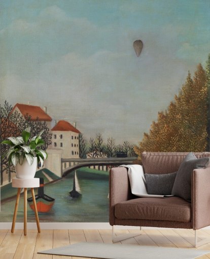 fine art wallpaper called Study for View of the Pont de Sevres by Rousseau for bedrooms and living rooms
