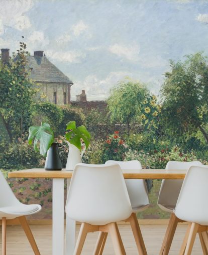 mural de papel de parede de belas artes chamado The Artist's Garden at Eragny, de Camille Pissarro