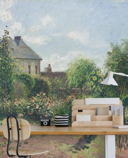 mural de papel pintado de bellas artes llamado The Artist's Garden at Eragny de Camille Pissarro