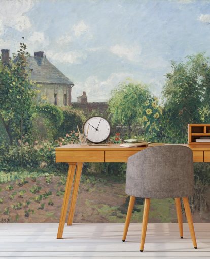 mural de papel pintado de bellas artes llamado The Artist's Garden at Eragny de Camille Pissarro