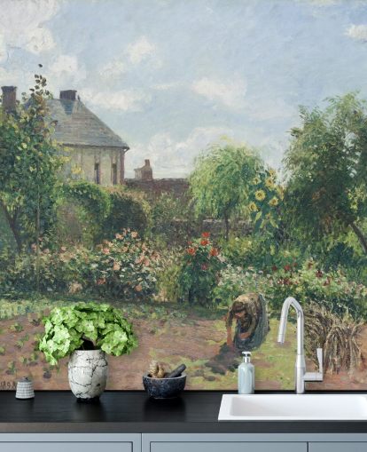 fine art wallpaper mural called The Artist's Garden at Eragny by Camille Pissarro