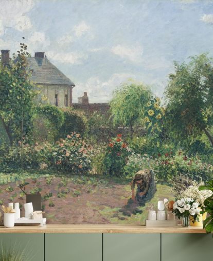 mural de papel de parede de belas artes chamado The Artist's Garden at Eragny, de Camille Pissarro