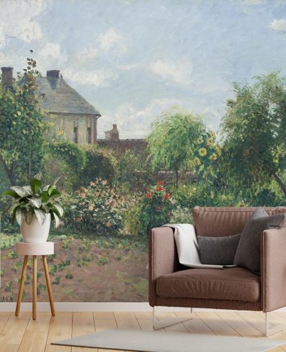mural de papel de parede de belas artes chamado The Artist's Garden at Eragny, de Camille Pissarro