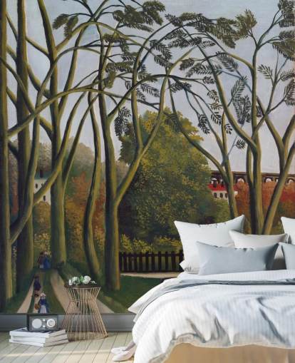fine art wallpaper mural called The Banks of the Bievre near Bicetre by Henri Rousseau