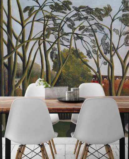 fine art wallpaper mural called The Banks of the Bievre near Bicetre by Henri Rousseau