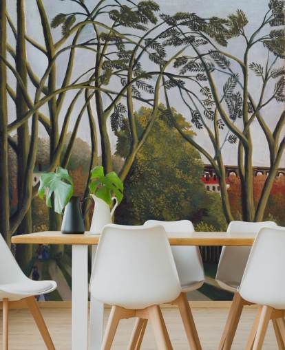 fine art wallpaper mural called The Banks of the Bievre near Bicetre by Henri Rousseau