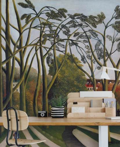 fine art wallpaper mural called The Banks of the Bievre near Bicetre by Henri Rousseau