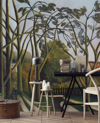 fine art wallpaper mural called The Banks of the Bievre near Bicetre by Henri Rousseau
