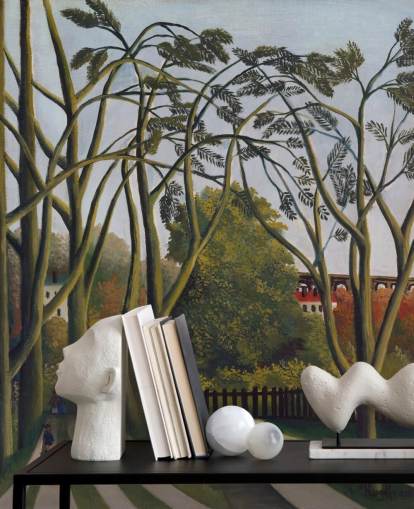 fine art wallpaper mural called The Banks of the Bievre near Bicetre by Henri Rousseau