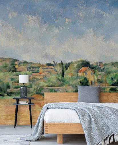 fine art wallpaper mural called The Bellevue Plain by Paul Cezanne for bedrooms and lounges