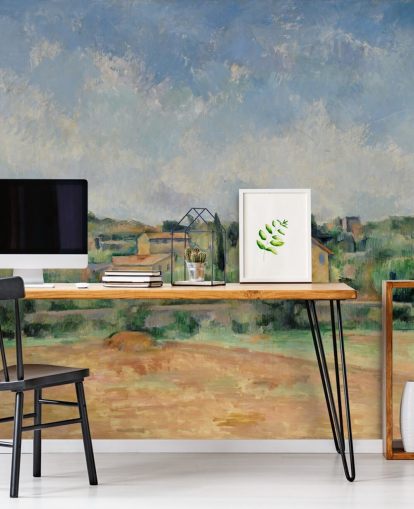 kunsttapet vægmaleri kaldet The Bellevue Plain af Paul Cezanne til soveværelser og lounger