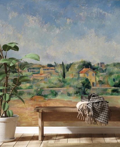 fine art wallpaper mural called The Bellevue Plain by Paul Cezanne for bedrooms and lounges
