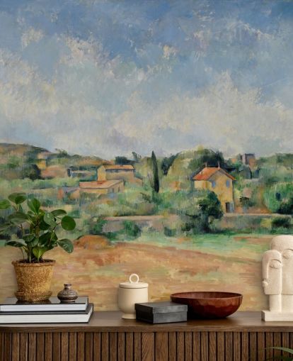 fine art wallpaper mural called The Bellevue Plain by Paul Cezanne for bedrooms and lounges