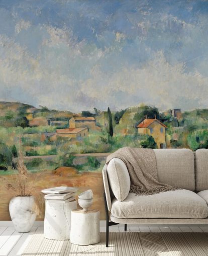 fine art wallpaper mural called The Bellevue Plain by Paul Cezanne for bedrooms and lounges