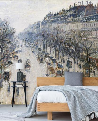 kunsttapet vægmaleri kaldet Boulevard Montmartre på en vintermorgen af Camille Pissarro kunsttapet vægmaleri kaldet Boulevard Montmartre på en vintermorgen af Camille Pissarro