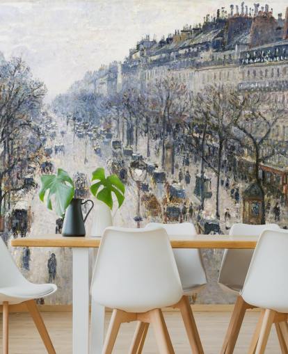 art wallpaper mural called The Boulevard Montmartre on a Winter Morning by Camille Pissarro