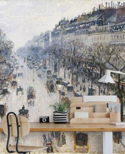 mural artístico llamado El bulevar Montmartre en una mañana de invierno de Camille Pissarro