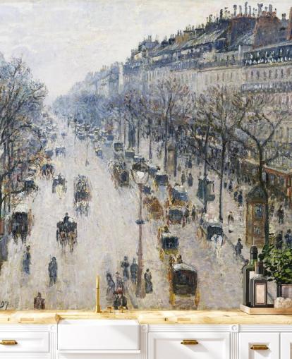 carta da parati artistica chiamata Il Boulevard Montmartre in una mattina d'inverno di Camille Pissarro