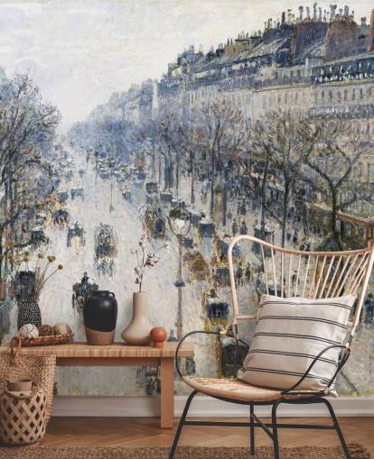 mural artístico llamado El bulevar Montmartre en una mañana de invierno de Camille Pissarro