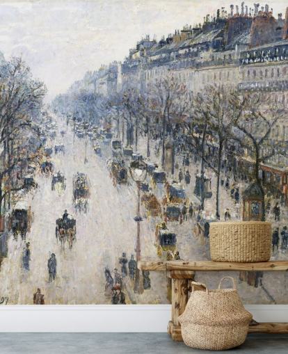 mural artístico llamado El bulevar Montmartre en una mañana de invierno de Camille Pissarro mural artístico llamado El bulevar Montmartre en una mañana de invierno de Camille Pissarro