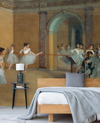 fine art wallpaper mural called The Dance Foyer at The Opera by Edgar Degas for bedrooms, living rooms and dining rooms