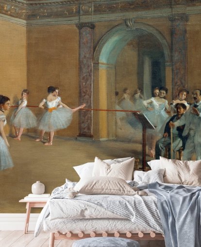 kunsttapet vægmaleri kaldet The Dance Foyer at The Opera af Edgar Degas til soveværelser, stuer og spisestuer kunsttapet vægmaleri kaldet The Dance Foyer at The Opera af Edgar Degas til soveværelser, stuer og spisestuer