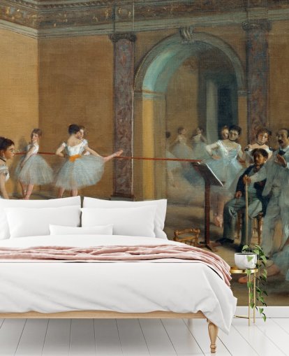 Kunsttapete mit dem Titel The Dance Foyer at The Opera von Edgar Degas für Schlafzimmer, Wohnzimmer und Esszimmer