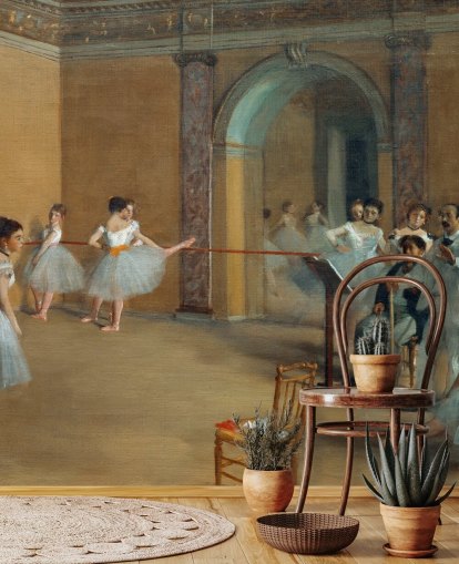 mural de papel pintado de bellas artes llamado The Dance Foyer at The Opera de Edgar Degas para dormitorios, salas de estar y comedores