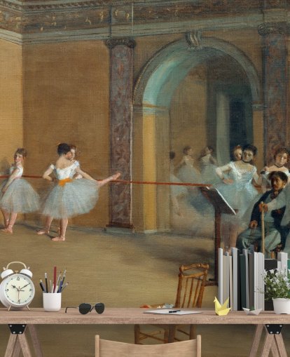 kunsttapet vægmaleri kaldet The Dance Foyer at The Opera af Edgar Degas til soveværelser, stuer og spisestuer kunsttapet vægmaleri kaldet The Dance Foyer at The Opera af Edgar Degas til soveværelser, stuer og spisestuer