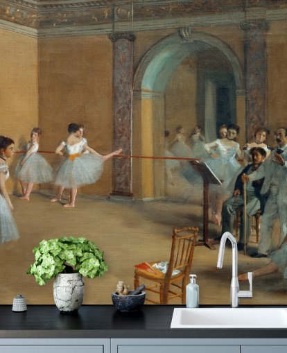 papier peint mural d'art intitulé The Dance Foyer at The Opera par Edgar Degas pour les chambres, les salons et les salles à manger