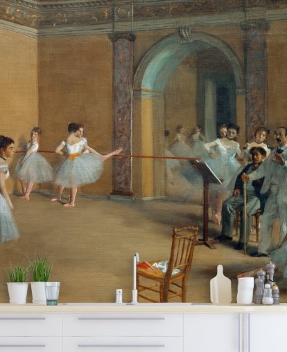 kunsttapet vægmaleri kaldet The Dance Foyer at The Opera af Edgar Degas til soveværelser, stuer og spisestuer