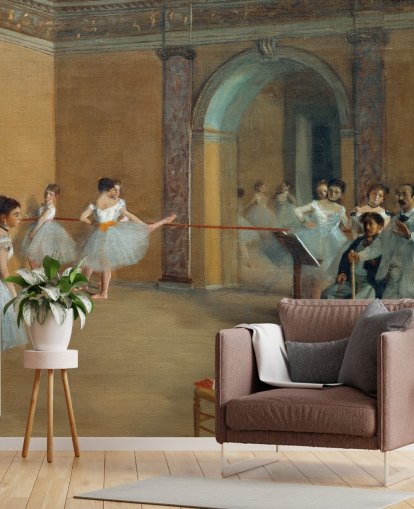 carta da parati fine art chiamata The Dance Foyer at The Opera di Edgar Degas per camere da letto, salotti e sale da pranzo