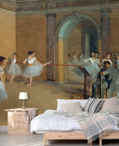 fine art wallpaper mural called The Dance Foyer at The Opera by Edgar Degas for bedrooms, living rooms and dining rooms