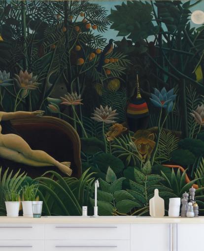 Kunsttapete mit dem Titel The Dream von Henri Rousseau für Wohn- und Schlafzimmer Kunsttapete mit dem Titel The Dream von Henri Rousseau für Wohn- und Schlafzimmer