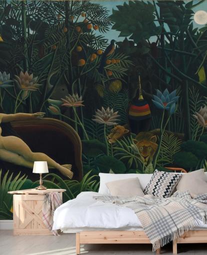 kunstvægmaleri kaldet Drømmen af Henri Rousseau til stuer og soveværelser kunstvægmaleri kaldet Drømmen af Henri Rousseau til stuer og soveværelser