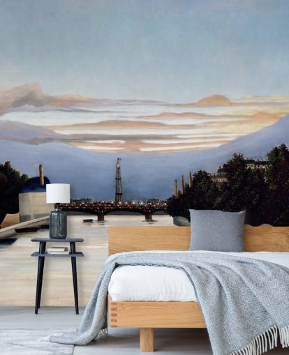 fine art wallpaper mural called The Eiffel Tower by Henri Rousseau for bedrooms and living rooms