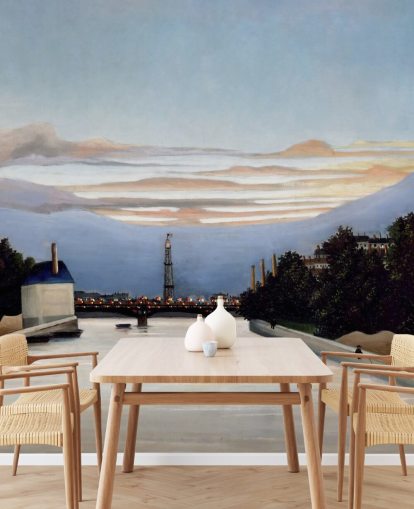 mural de papel de parede de belas artes chamado The Eiffel Tower de Henri Rousseau para quartos e salas de estar