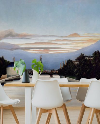 fine art wallpaper mural called The Eiffel Tower by Henri Rousseau for bedrooms and living rooms