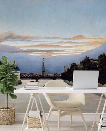 mural de papel pintado de bellas artes llamado La Torre Eiffel de Henri Rousseau para dormitorios y salas de estar