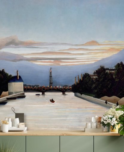 mural de papel pintado de bellas artes llamado La Torre Eiffel de Henri Rousseau para dormitorios y salas de estar mural de papel pintado de bellas artes llamado La Torre Eiffel de Henri Rousseau para dormitorios y salas de estar