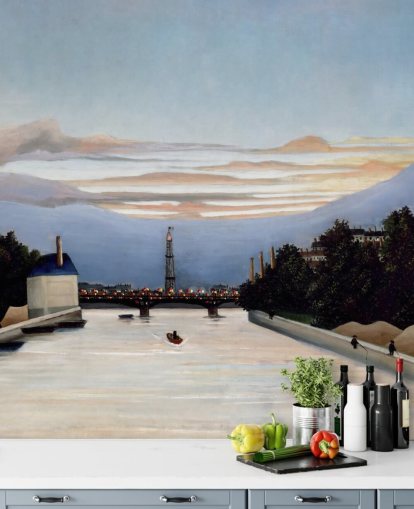 fine art wallpaper mural called The Eiffel Tower by Henri Rousseau for bedrooms and living rooms