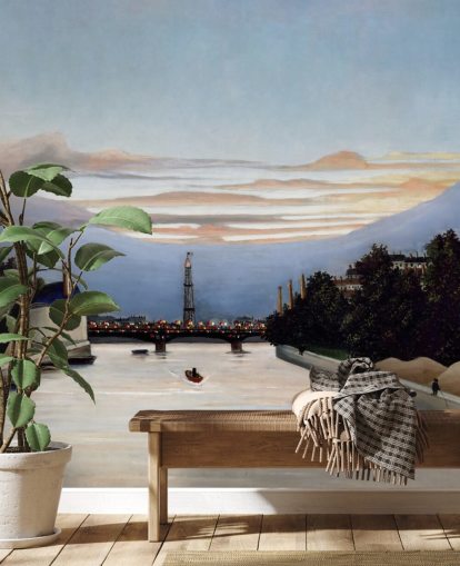 mural de papel pintado de bellas artes llamado La Torre Eiffel de Henri Rousseau para dormitorios y salas de estar