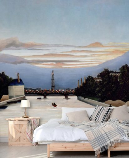fine art behangmuurschildering genaamd De Eiffeltoren van Henri Rousseau voor slaapkamers en woonkamers fine art behangmuurschildering genaamd De Eiffeltoren van Henri Rousseau voor slaapkamers en woonkamers