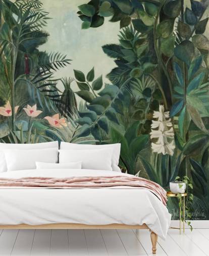 fine art wallpaper mural called The Equatorial Jungle by Henri Rousseau for lounges and dining rooms fine art wallpaper mural called The Equatorial Jungle by Henri Rousseau for lounges and dining rooms