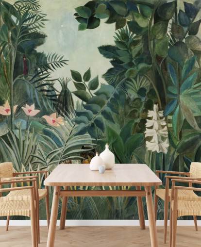 fine art wallpaper mural called The Equatorial Jungle by Henri Rousseau for lounges and dining rooms fine art wallpaper mural called The Equatorial Jungle by Henri Rousseau for lounges and dining rooms