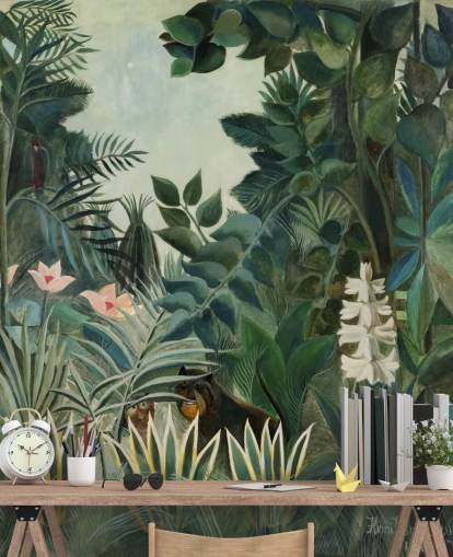 Kunsttapete mit dem Titel The Equatorial Jungle von Henri Rousseau für Wohn- und Esszimmer