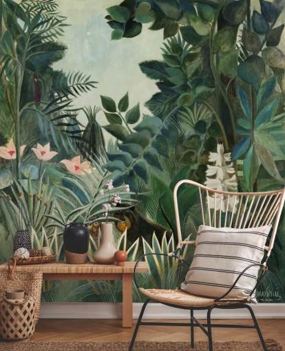 fine art wallpaper mural called The Equatorial Jungle by Henri Rousseau for lounges and dining rooms fine art wallpaper mural called The Equatorial Jungle by Henri Rousseau for lounges and dining rooms