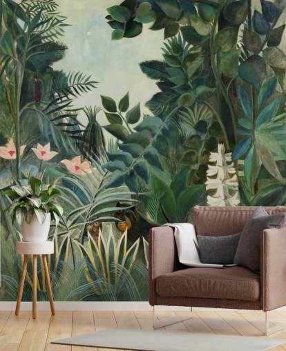 fine art wallpaper mural called The Equatorial Jungle by Henri Rousseau for lounges and dining rooms fine art wallpaper mural called The Equatorial Jungle by Henri Rousseau for lounges and dining rooms