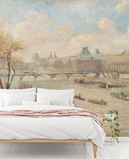 fine art wallpaper called The Louver from the Pont Neuf by Camille Pissarro for bedrooms, home offices and hallways fine art wallpaper called The Louver from the Pont Neuf by Camille Pissarro for bedrooms, home offices and hallways