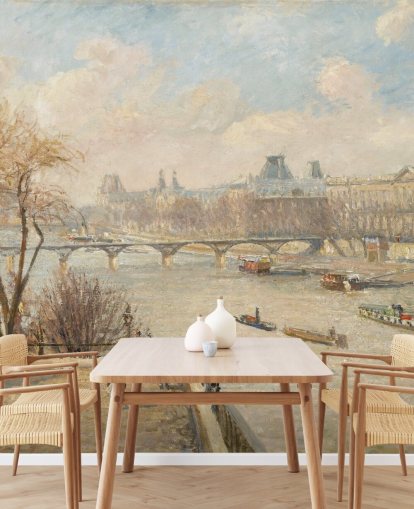 Kunsttapete mit dem Titel The Louvre from the Pont Neuf von Camille Pissarro für Schlafzimmer, Heimbüros und Flure